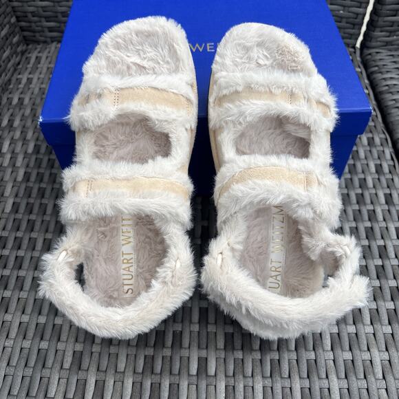 New Stuart Weitzman Zoe Lift Chill Suede Fur Sandals Cream Women's US 7B/EU37.5 - Picture 6 of 10